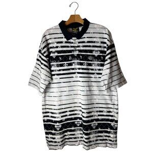 Avirex Shirt Men XL Black White Striped Fleur Vintage Polo Streetwear Edgy Retro